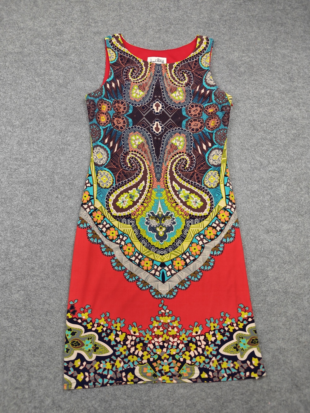 Joseph Ribkoff Dress Womens 10 Red Sheath Short Paisley Jersey Stretch